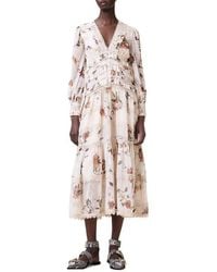 AllSaints - Zora Floral Long Sleeve Tiered Midi Dress - Lyst