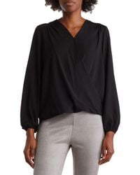 Tahari - Long Sleeve Faux Wrap Blouse - Lyst