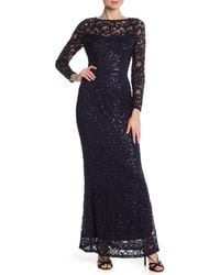 Marina - Sequin Lace Long Sleeve Gown - Lyst