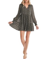 All In Favor - Floral Long Sleeve Tiered Shift Dress In At Nordstrom, Size Small - Lyst
