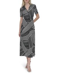 DKNY - Short Sleeve Belted Maxi Dress - Lyst