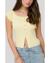 Blu Pepper - Short Sleeve Button Front Rib Knit Top - Lyst