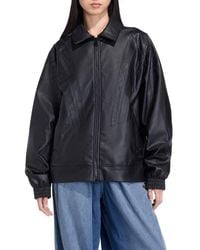 adidas - Three-Stripe Faux Leather Jacket - Lyst