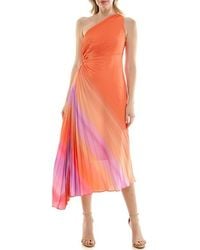 Nicole Miller - One-Shoulder Pleat Midi Dress - Lyst