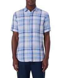 Bugatchi - Plaid Short Sleeve Linen Button-Up Shirt - Lyst