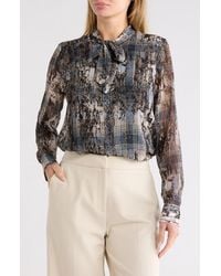 DKNY - Crinkle Chiffon Tie Neck Top - Lyst