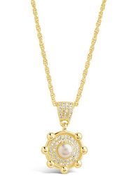 Sterling Forever - Etta Cubic Zirconia & Faux Pearl Pendant Necklace - Lyst