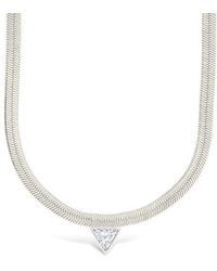 Sterling Forever - Ruth Cubic Zirconia Pendant Herringbone Chain Necklace - Lyst