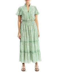 Max Studio Smocked Fit & Flare Maxi Dress in Blue | Lyst