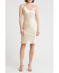 Bebe - V-Neck Spaghetti Strap Satin Slip Dress - Lyst