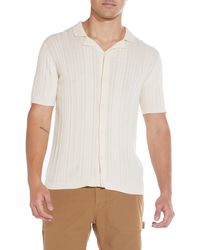 Civil Society - Linen Blend Short Sleeve Button-up Cable Knit Sweater - Lyst