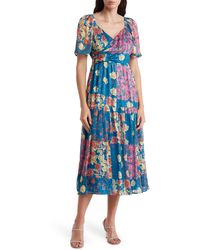 Adelyn Rae - Floral Flutter Sleeve Pleated Midi Dress - Lyst