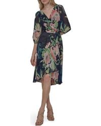 DKNY - Balloon Sleeve Tie Fit & Flare Midi Dress - Lyst