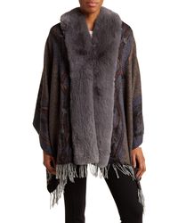 La Fiorentina - Chain Print Fringe Wool Wrap With Faux Fur Trim - Lyst