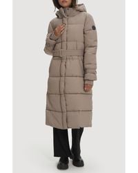 Noize - Mara Belted Maxi Puffer Coat With Removable Hood - Lyst