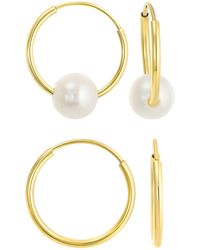 CANDELA JEWELRY - 14k Gold Freshwater Pearl Set Of 2 Hoop Earrings - Lyst