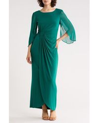 Connected Apparel - Cape Sleeve Faux Wrap Gown - Lyst