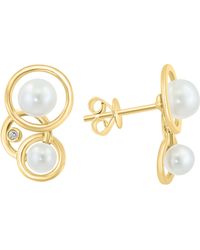Effy - 14k Gold Diamond & Freshwater Pearl Stud Earrings - Lyst