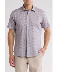 David Donahue - Floral Casual Short Sleeve Cotton Button-up Shirt - Lyst