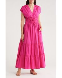 Cece - Short Sleeve Tiered Cotton Maxi Dress - Lyst
