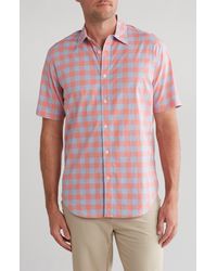 COASTAORO - Ethan Check Stretch Cotton & Linen Short Sleeve Button-up Shirt - Lyst