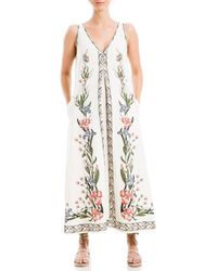 Max Studio - Placed Floral Print Linen Blend Midi Dress - Lyst
