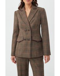 Trina Turk - Cassy Plaid Faux Leather Trim Double Breasted Blazer - Lyst