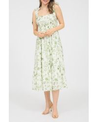 AUGUST SKY - Shoulder Tie Floral Midi Dress - Lyst