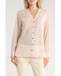 Theory - Wool Blend V-Neck Button-Up Shirt - Lyst