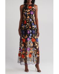 MILLY - Hannah Fall Foliage Embroidered Mesh Midi Dress - Lyst