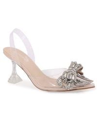 BERNESS - Nina Rhinestone Bow Clear Kitten Heel Pump - Lyst