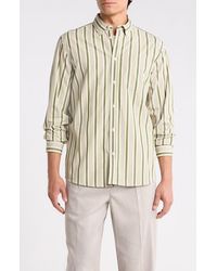 Les Deux - Kent Stripe Peached Organic Cotton Poplin Button-Down Shirt - Lyst