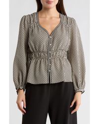 Max Studio - Balloon Sleeve Button-Up Peplum Top - Lyst