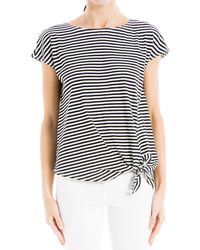 Max Studio - Stripe Crinkle Side Tie T-shirt - Lyst