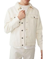 Cotton On Borg Faux Shearling Collar Denim Jacket In Natural At Nordstrom Rack