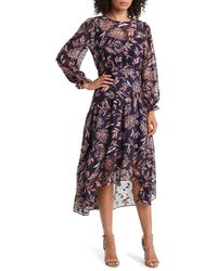 Eliza J - Floral Long Sleeve Tiered Chiffon Dress - Lyst
