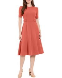 green emerald velvet dress London Times 3/4 Sleeve Seamed Side Tab Fit & Flare Midi Dress main image 0