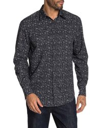 Con.struct Slim Fit Paisley Print 4 Way Stretch Long Sleeve Shirt - Black