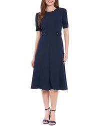 green emerald velvet dress London Times Women's Dresses Short Sleeve Crepe Fit and Flare Midi with  Waist Button Detail, Mulberry, 4 at Amazon Women's Clothing store