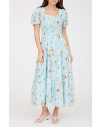 AUGUST SKY Scalloped Lace Midi Dress in White | Lyst