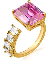 CZ by Kenneth Jay Lane - Emerald Cut Pink Cz & White Cz Open Band Ring - Lyst