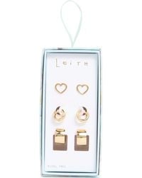 Leith - 3-Pack Assorted Stud & Hoop Earrings - Lyst