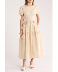 MELLODAY - Bubble Sleeve Tiered Midi Dress - Lyst