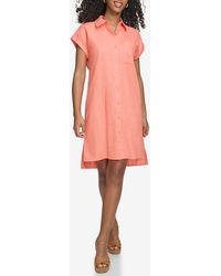 Calvin Klein - Short Sleeve Linen Blend Shirtdress - Lyst