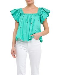English Factory - Floral Embroidered Scallop Trim Cotton Top - Lyst