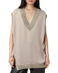 AllSaints - Bern Side Snap Mixed Media Sweater Tank - Lyst