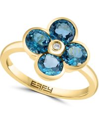 Effy - 14k Yellow Gold Semiprecious Stone & Diamond Flower Ring - Lyst