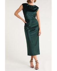 Chelsea28 - Ruched Cap Sleeve Satin Midi Dress - Lyst