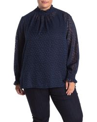 Everleigh Mock Neck Long Sleeve Smocked Sheer Blouse (plus Size) - Blue