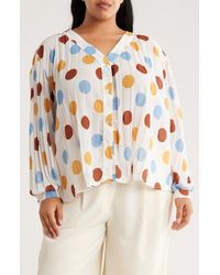 Forgotten Grace - Polka Dot Long Sleeve Pleated Button-Up Top - Lyst